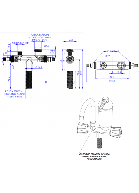 1867 - CORPO DE TORNEIRA MESA FILTRO COM MECANISMO