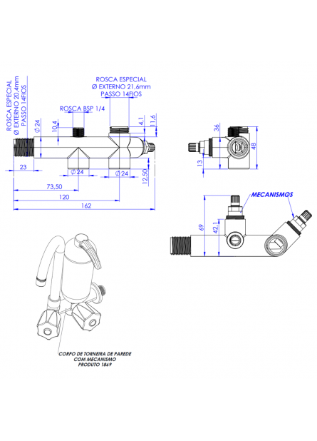 1869 - CORPO TORNEIRA PAREDE FILTRO COM MECANISMO
