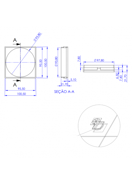 8500-PR - PORTA GRELHA QUADRADA 100X100 PRETA ABS