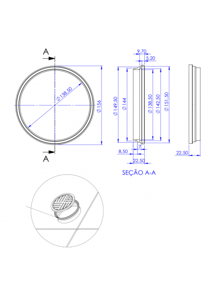 8503-CR - PORTA GRELHA REDONDA 150X150 CROMADA ABS