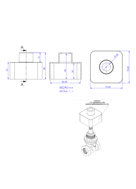 247 - CANOPLA 1.1/2'' QUADRADA CANTOS REDONDOS CR C-50