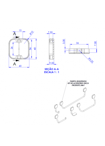 2461 - TAMPA QUADRADA KIT DE ACESSÓRIO DECA