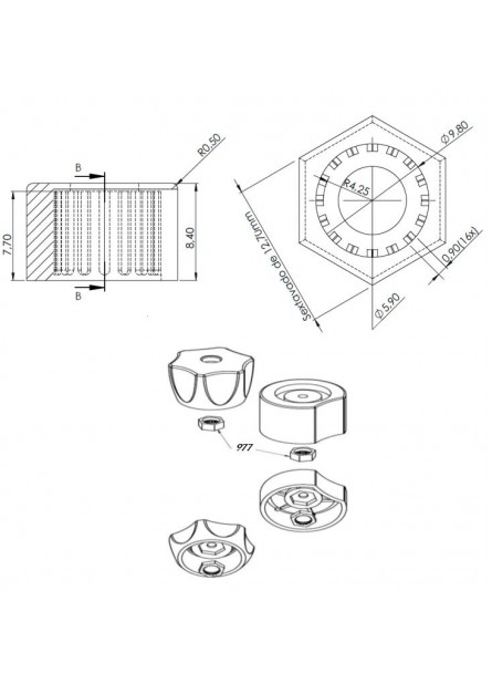 977 - BUCHA POLIACETAL ESTRIADA DOCOL