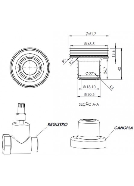 997 - CANOPLA 3/4 ABS CROMADA BASE DECA